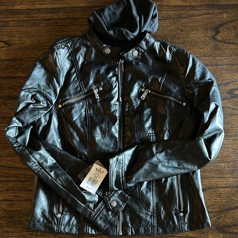 Kohl's Black Leather Jacket with High Collar